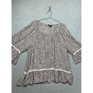 Zac & Rachel Cheetah Blouse Womens Plus 2X Animal Print Casual Boho Flare Sleeve